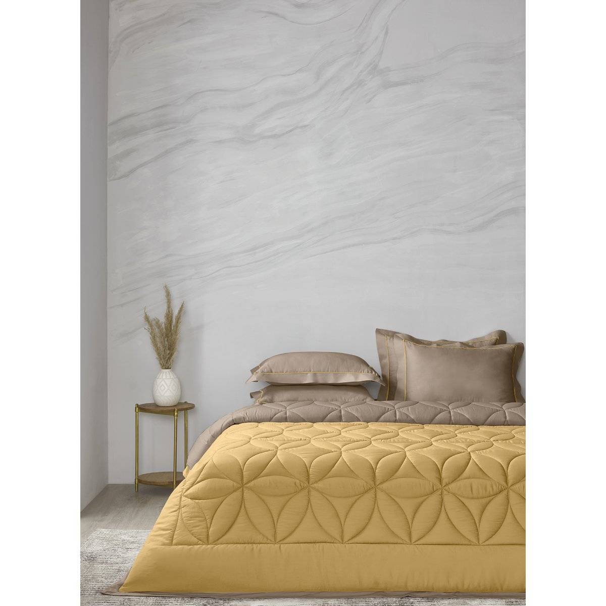 SANSAAR A D'DECOR BRAND LIVE CONSCIOUSLY Golden Palm Timber Wolf Double Comforter Bedding Set Queen