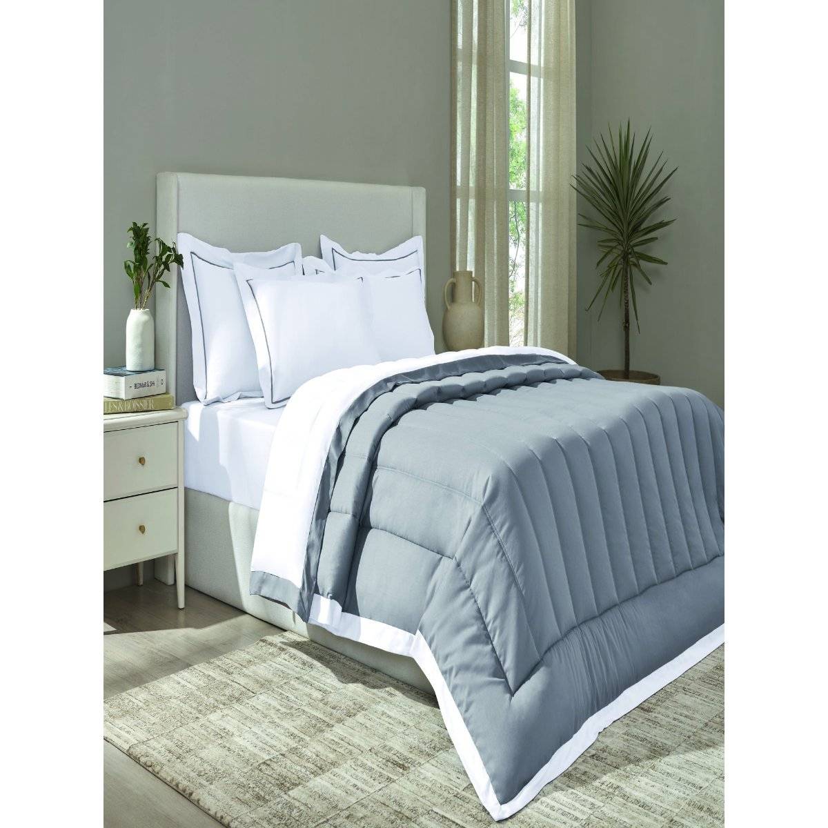SANSAAR A D'DECOR BRAND LIVE CONSCIOUSLY Brilliant White New Grey Double Comforter Bedding Set Queen