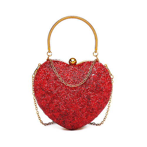 Diana Korr Round Handle Heart Shaped Glitter Clutch Red