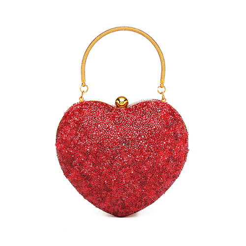 Buy Diana Korr Round Handle Heart Shaped Glitter Clutch Red Online