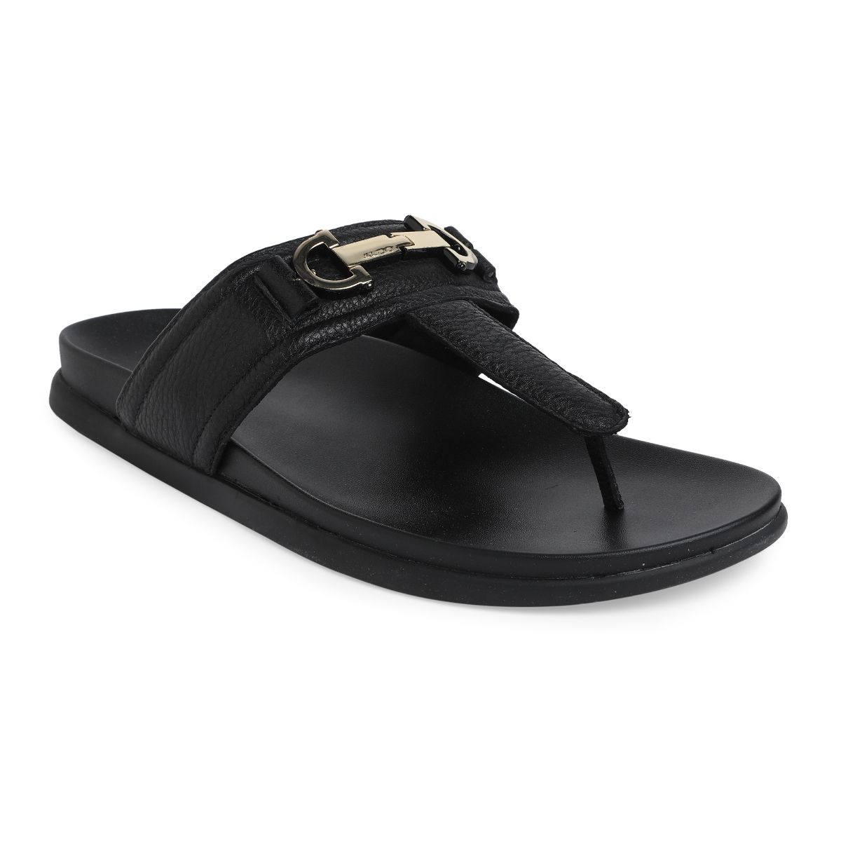 Buy Aldo Deckslide Leather Black Solid Sandals Online