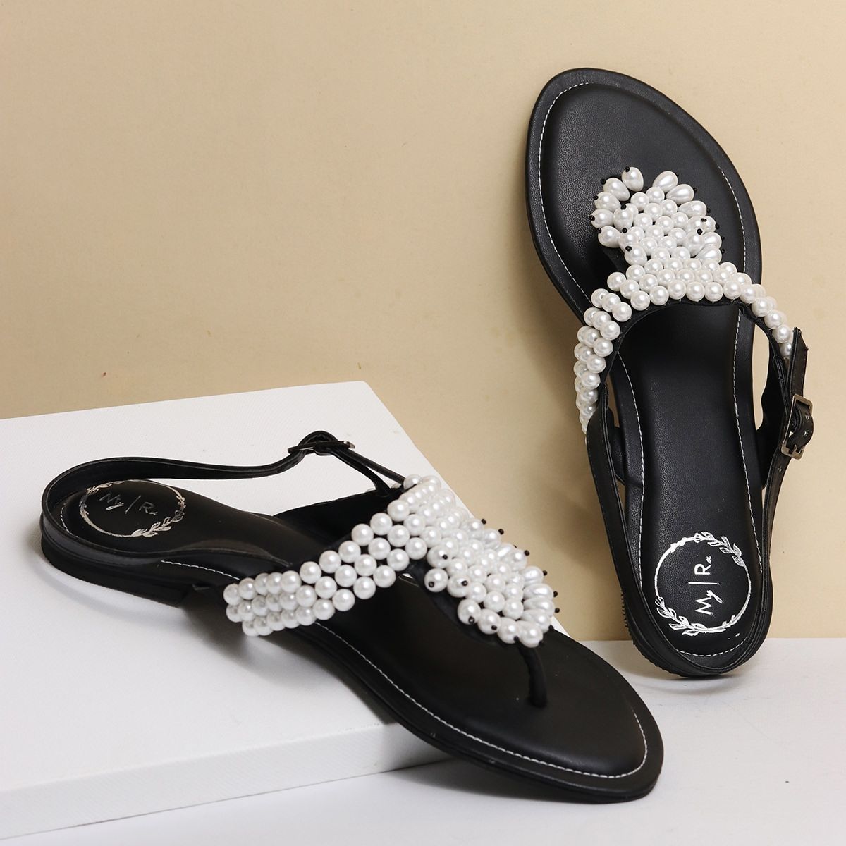 MYRA Pearl Black Sandals EURO 35