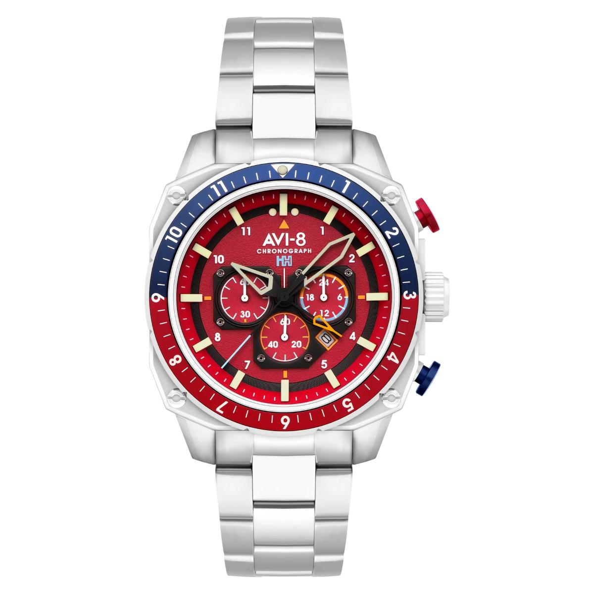 Buy AVI-8 Atlas Dual Time Chronograph Red Round Dial Mens Watch