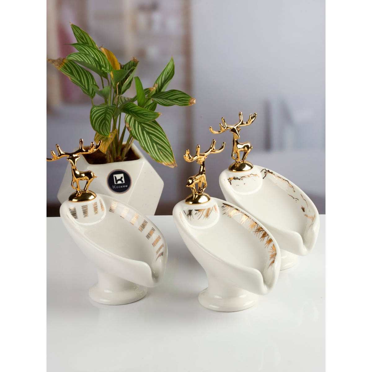 Kookee White Ceramic Soap Holder Dish with Scrub (Pack of 3)