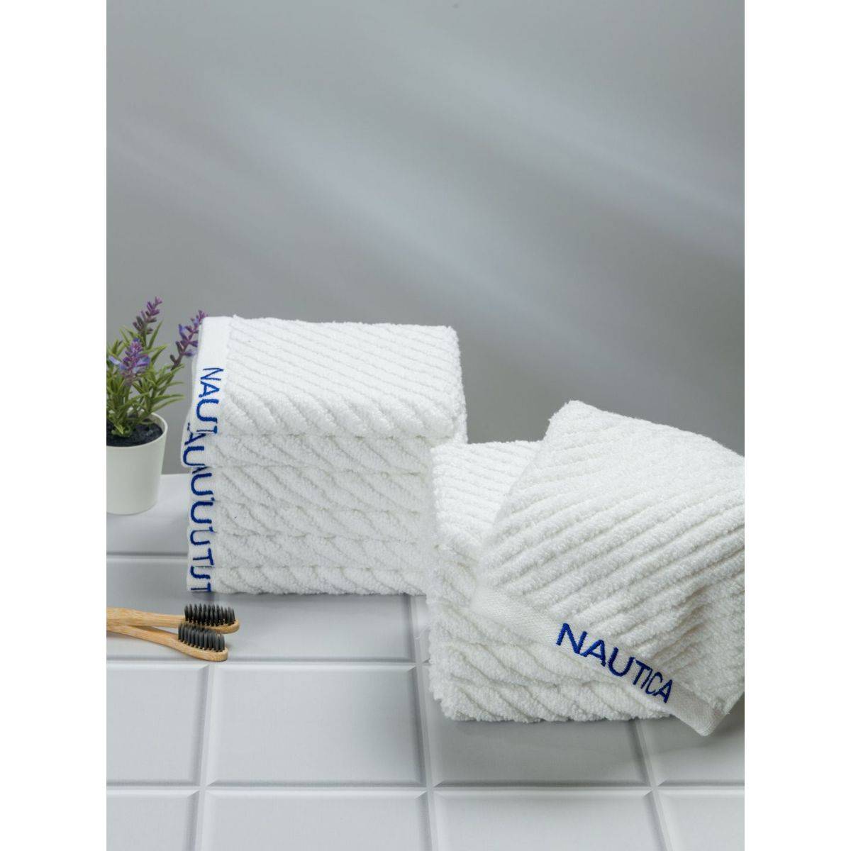 Nautica Fluffy Zero Twist Pure Cotton Towel, Set of 12 Face Towels Solid-White