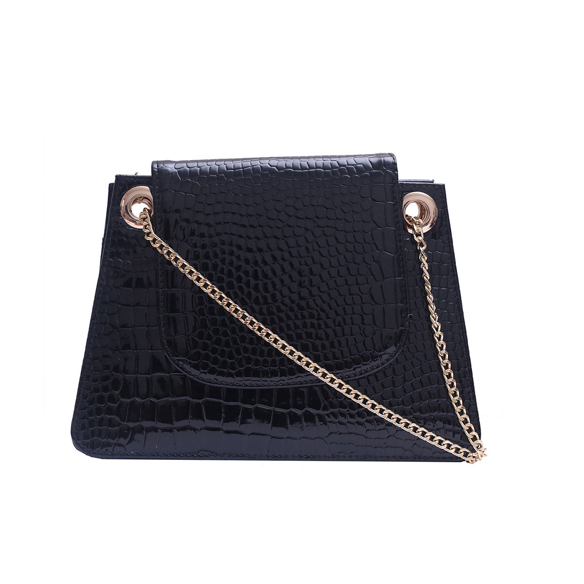 Shoulder bag - Black/Crocodile-patterned - Ladies | H&M IN