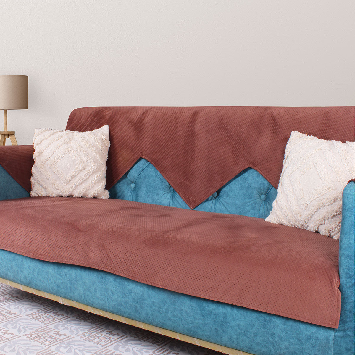 STITCHNEST 3 Seater Quilted Velvet Sofa Cover Protector, Rust Buy