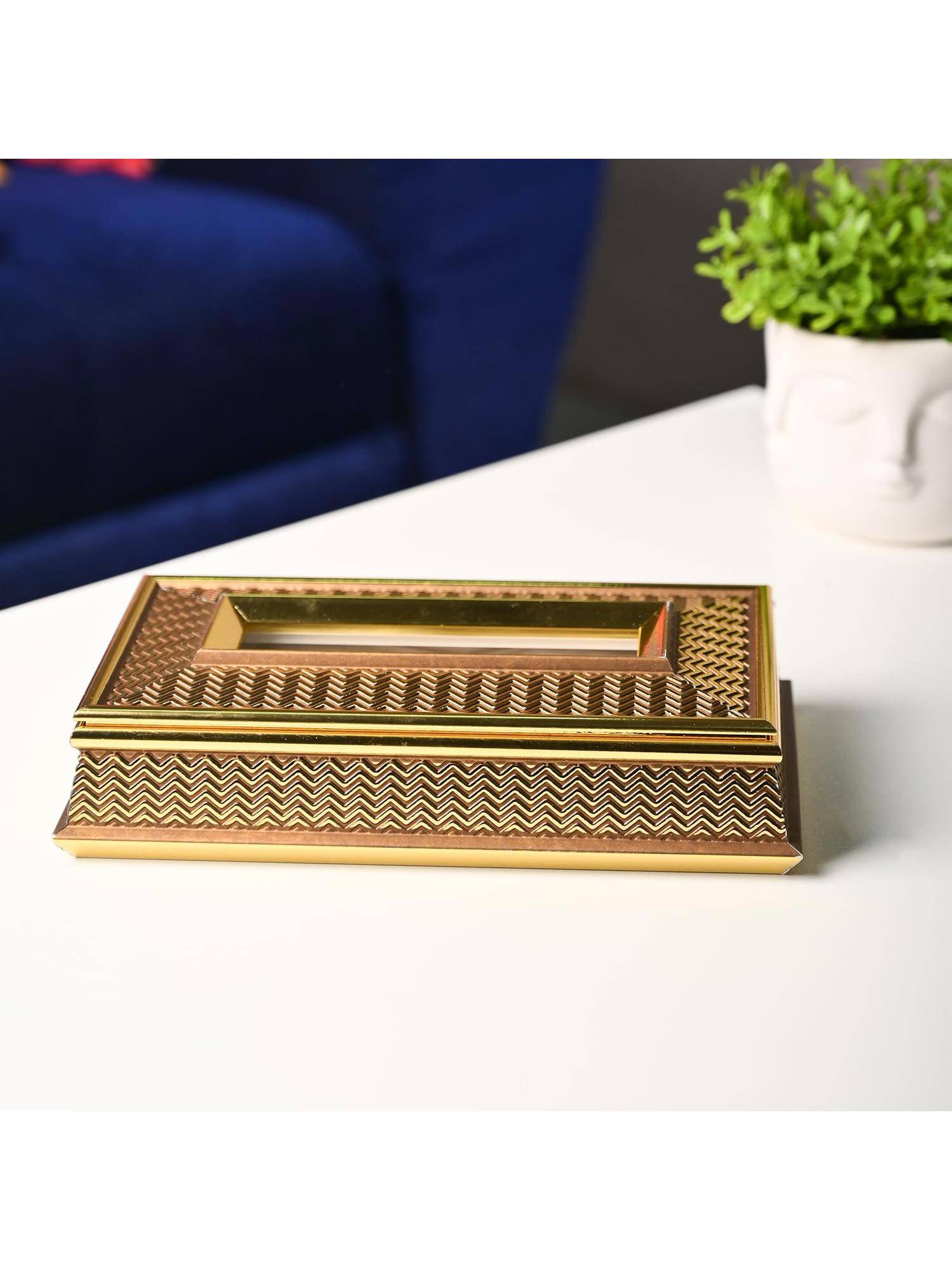 Voncasa Plastic Golden Color Tissue Box | Tissue Box with Rectangular Shape