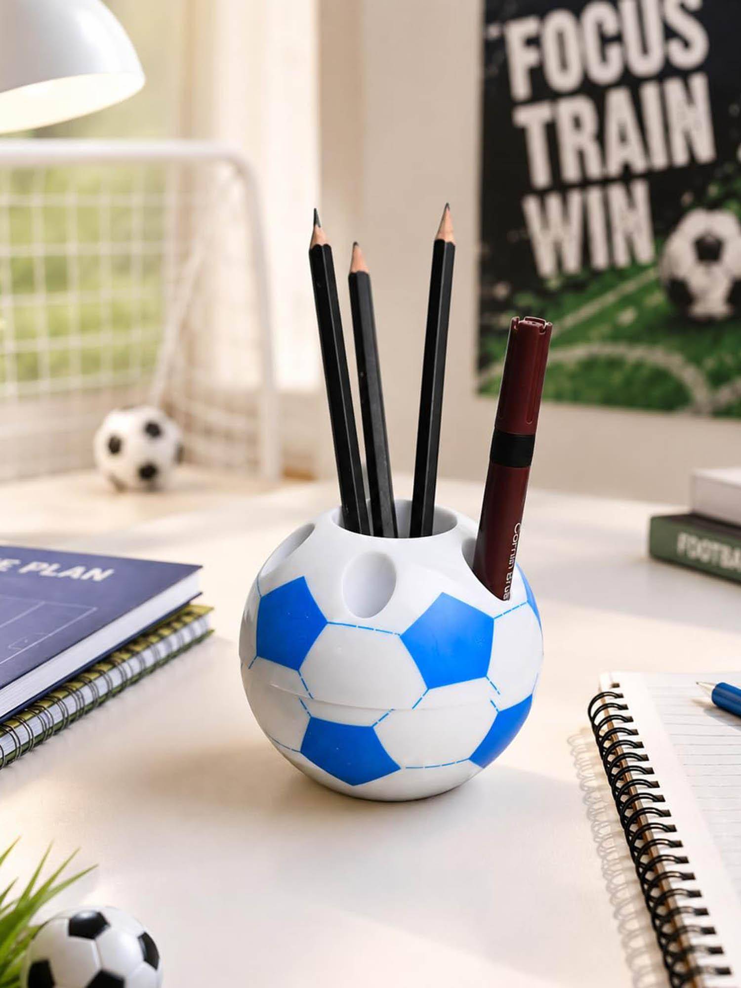 Voncasa Plastic Football Pen Holder | Glossy Spherical Stationery Organizer for Pens
