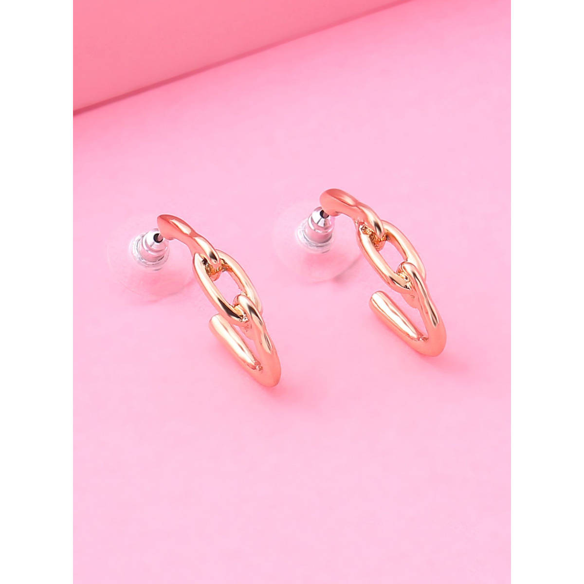 Estele Rose Gold Plated Fashionable Link Hoop Earrings for Women- Girls