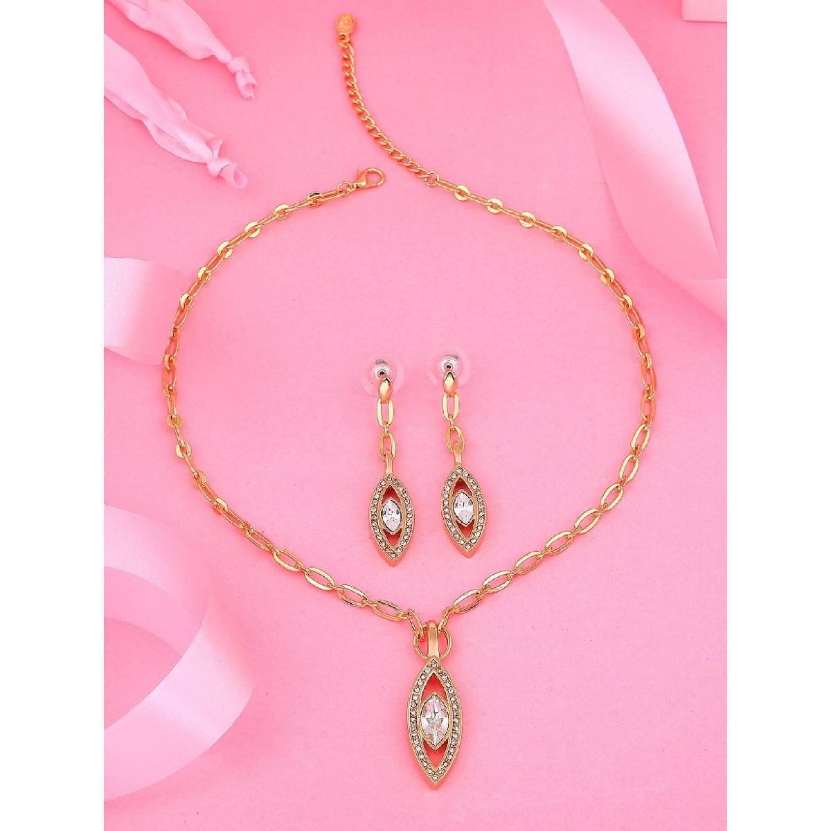 Estele Gold Plated Eye Designer Necklace with Crystals for Women (Set of 2)