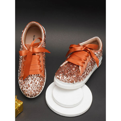 Buy The Quirky Naari Apricot Crush Sequin Sneakers Orange Online