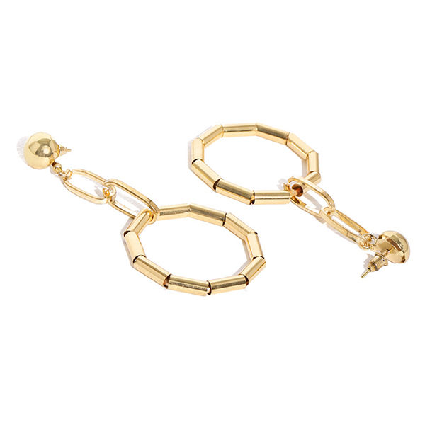 Ayesha Metallic Gold Ball Stud And Piped Circular Hoop Linked Western