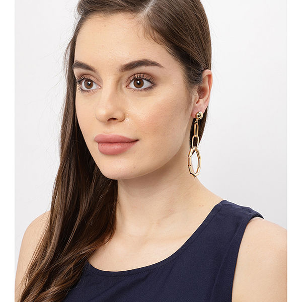 Ayesha Metallic Gold Ball Stud And Piped Circular Hoop Linked Western