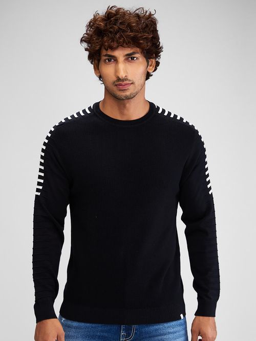 Spykar Men Solid Navy Blue Regular Fit Full Sleeves Sweater