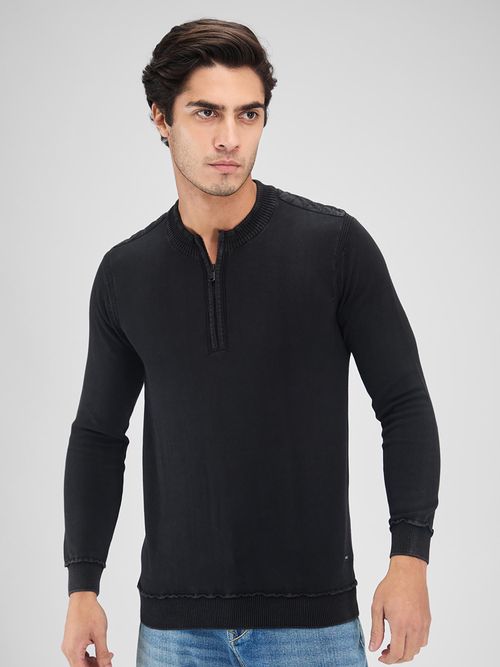Buy Spykar Men Solid Black Regular Fit Full Sleeves Sweater Online