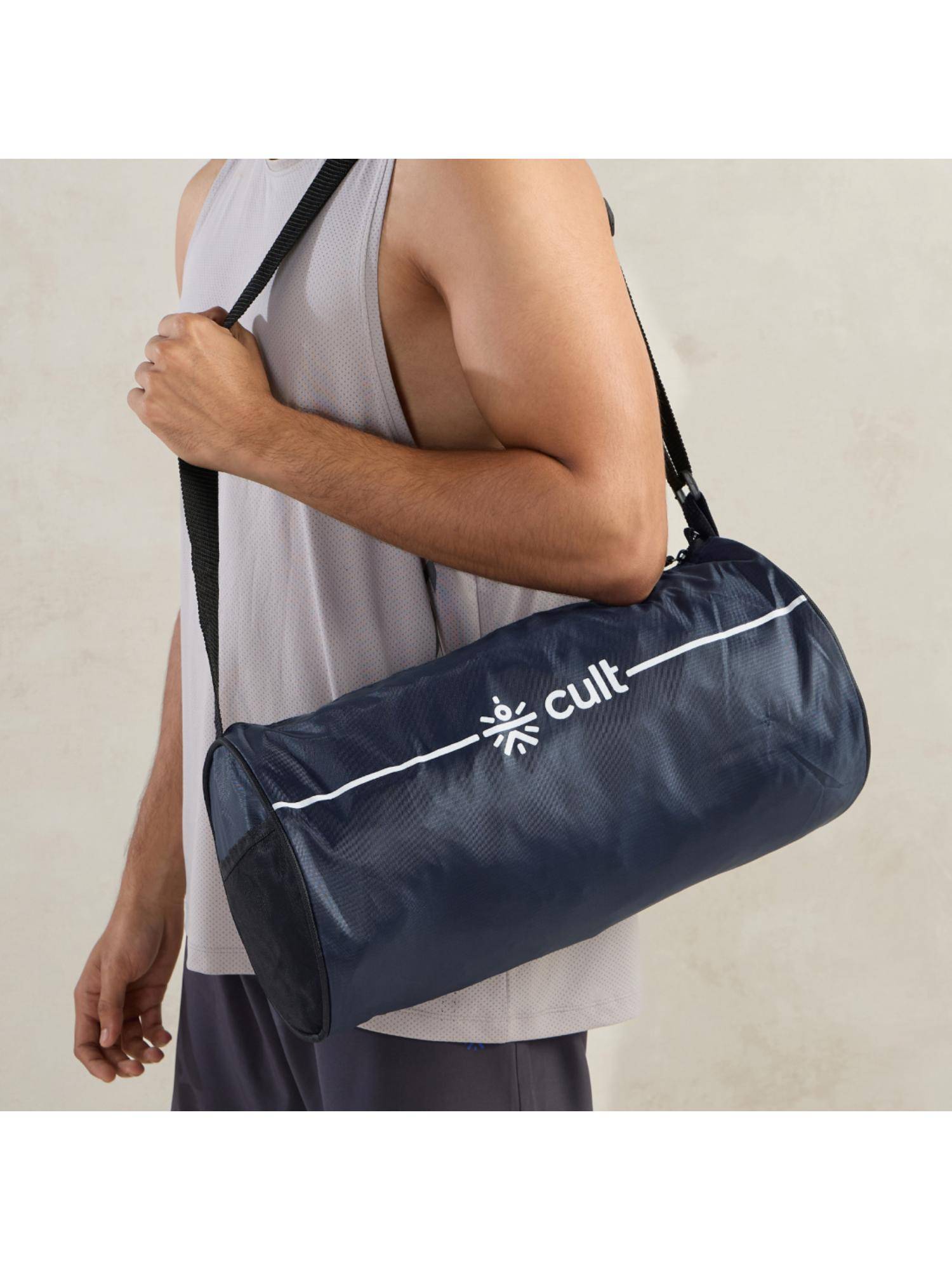 CULT Unisex Adjustable Strap Mesh Pocket Blue Duffle Bag