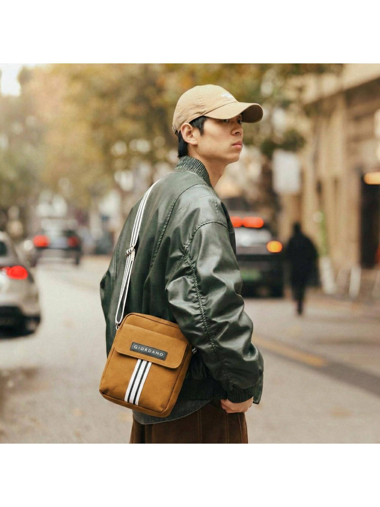 Giordano Unisex Crossbody Canvas Sling Bag - Tan