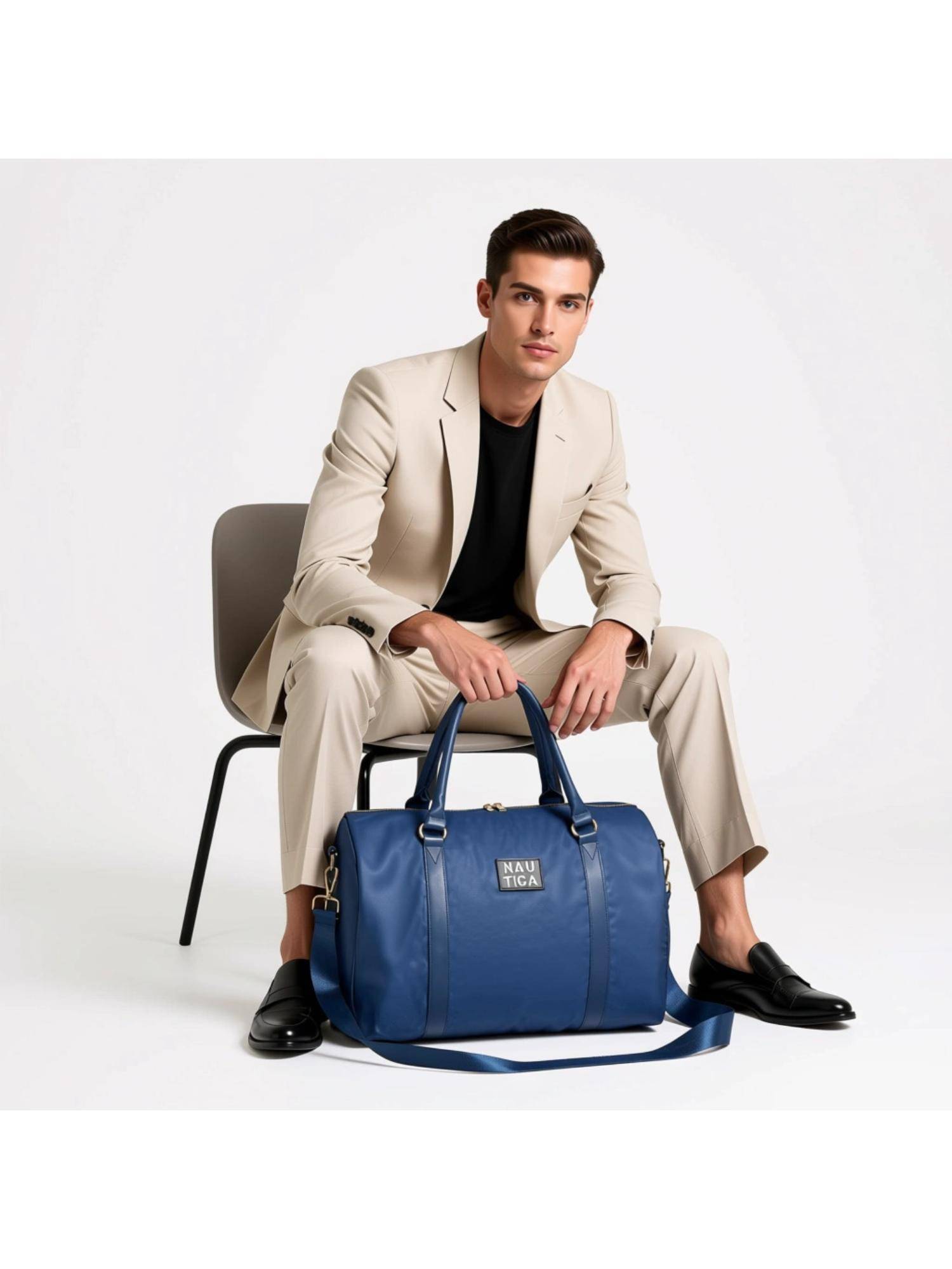 Nautica Unisex 26L Premium Polyester Duffel Bag With Detachable Strap - Navy Blue
