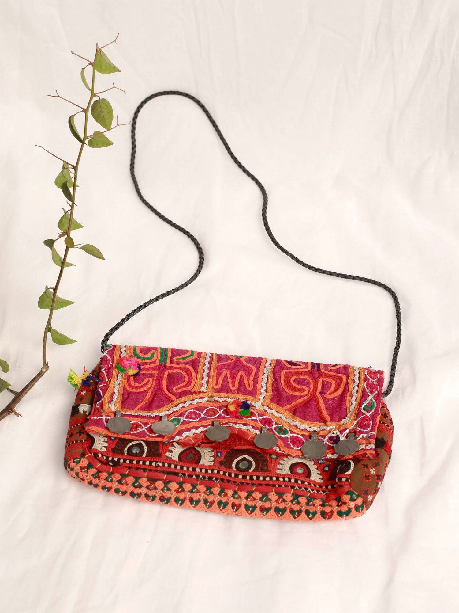 Buy Black Golden Kutch Embroidery Fashion Sling Bag-India Meets India