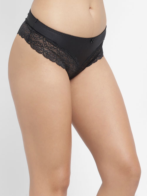 Buy N-Gal Women's Edge Floral Lace Design Mid Waist Underwear Lingerie  Brief Panty - Black Online
