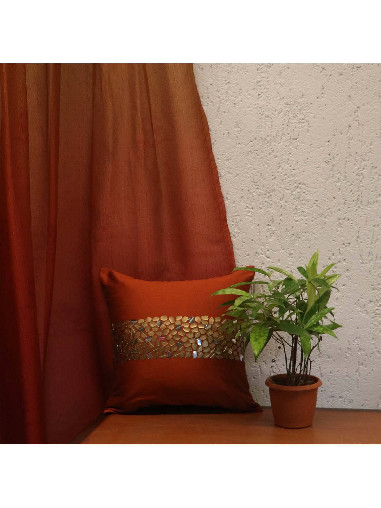 Zeba World Orange Sequin Centre Border 100% Polyester Cushion Cover (12x12 Inches)