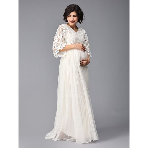 maternity maxi dress white Apricot Premium stretch jersey PinkBlush White Lace Mesh Overlay