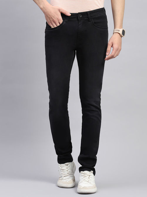 Monte Carlo Men Black Light Wash Skinny Fit Denim Jeans