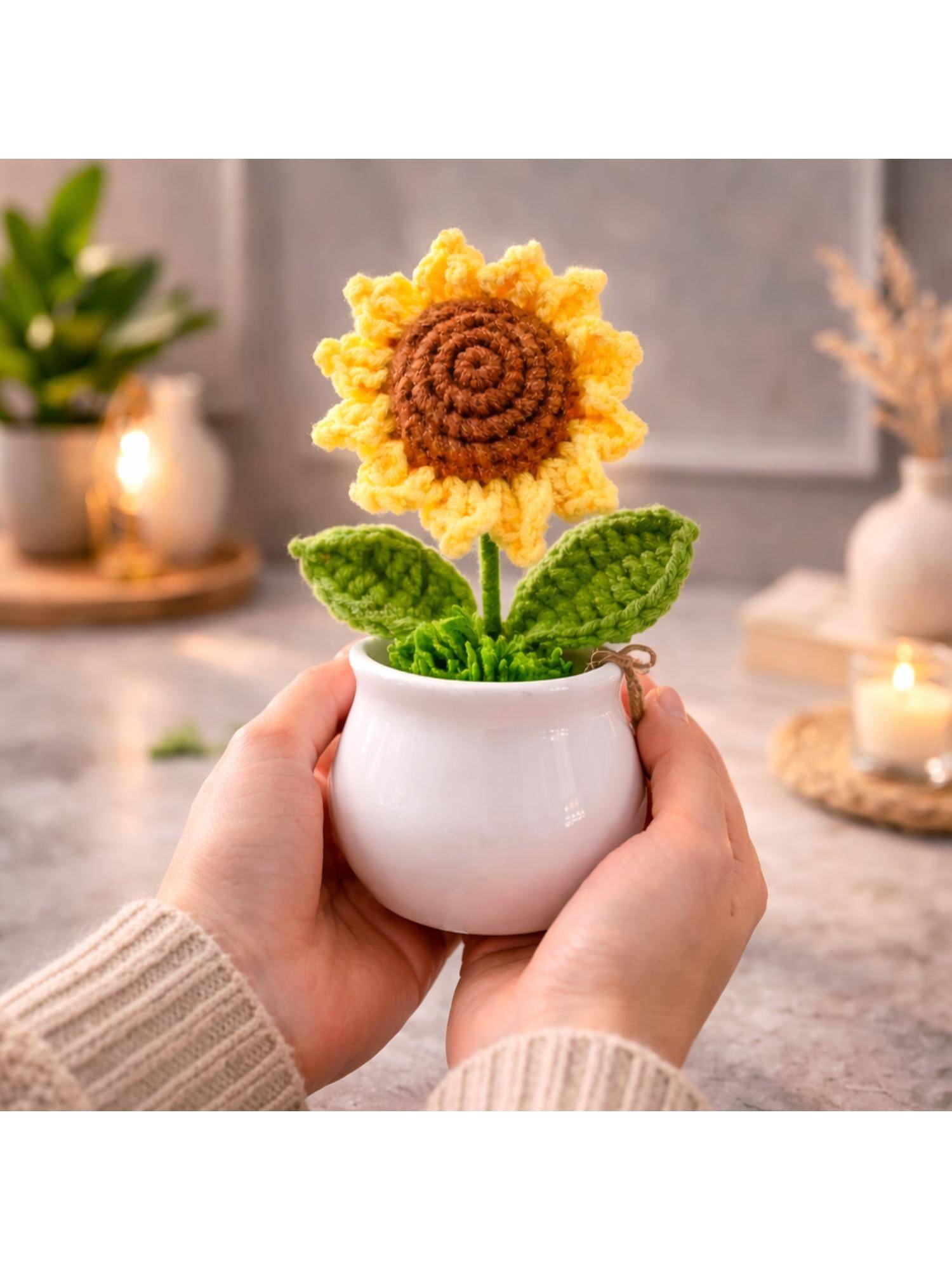 NFI Essentials Crochet Bouquet In Decorative Pink Pot