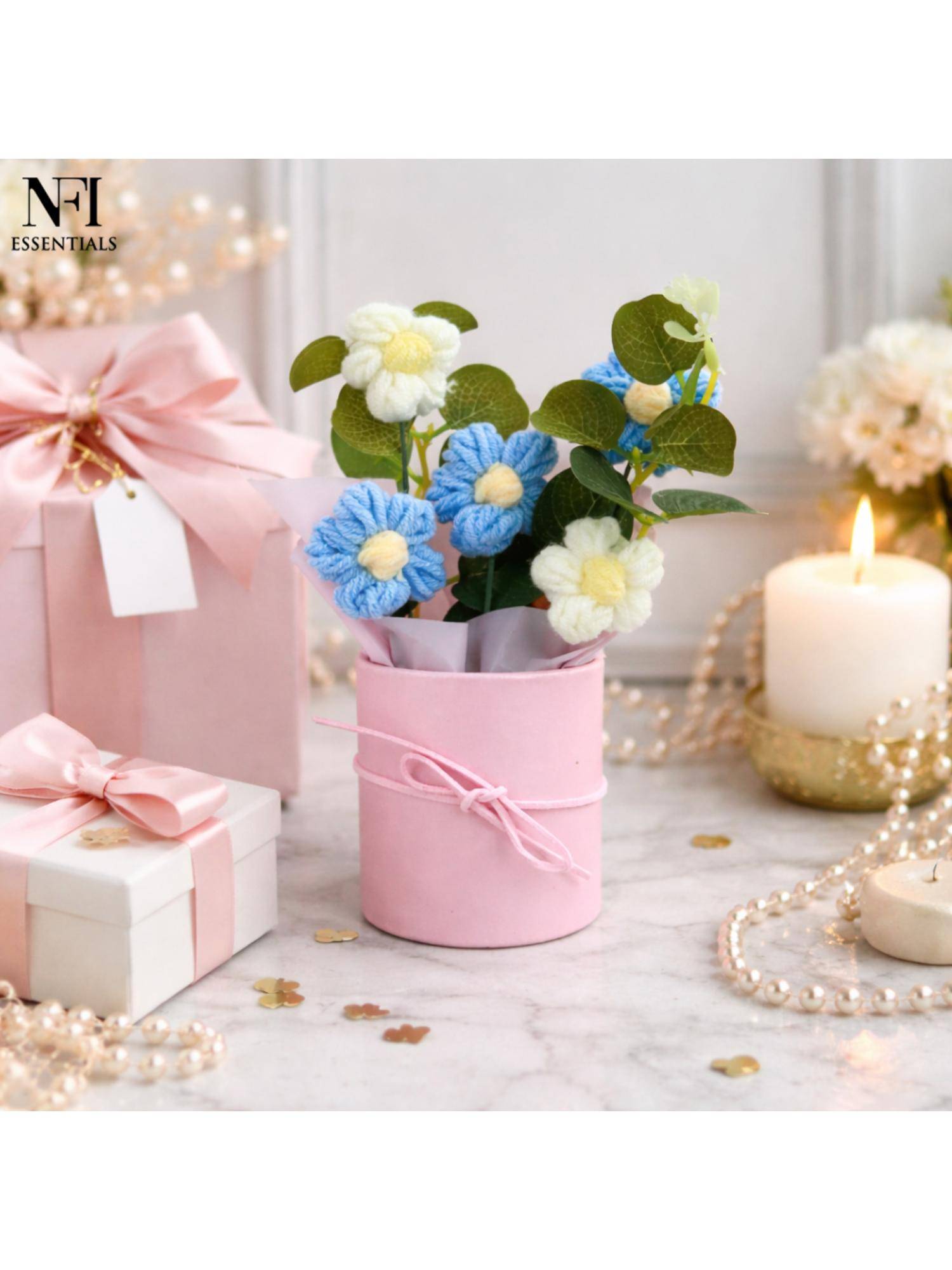 NFI Essentials Crochet Bouquet In Decorative Pink Pot