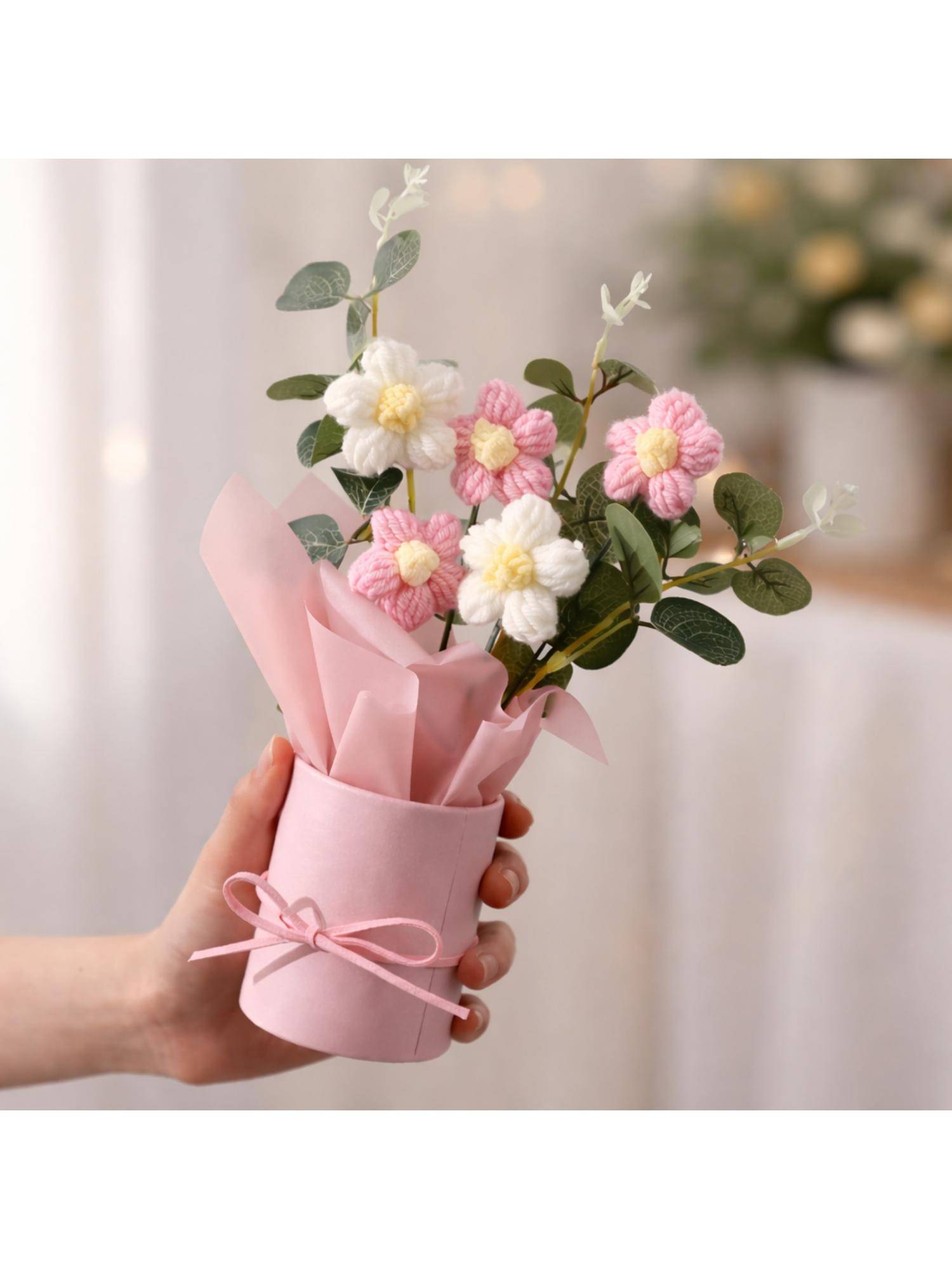 NFI Essentials Crochet Bouquet In Decorative Pink Pot