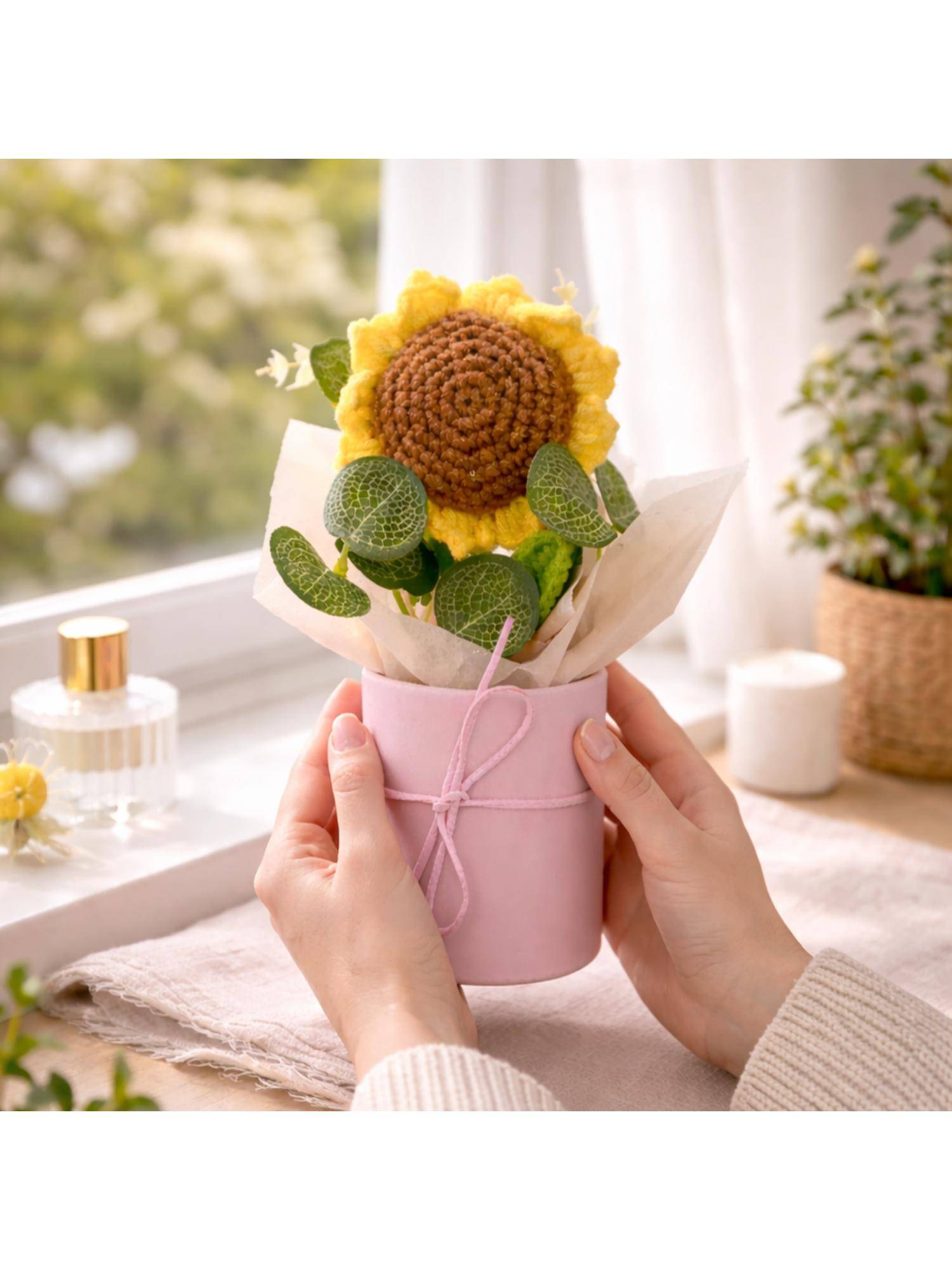 NFI Essentials Crochet Sunflower In Pink Pot