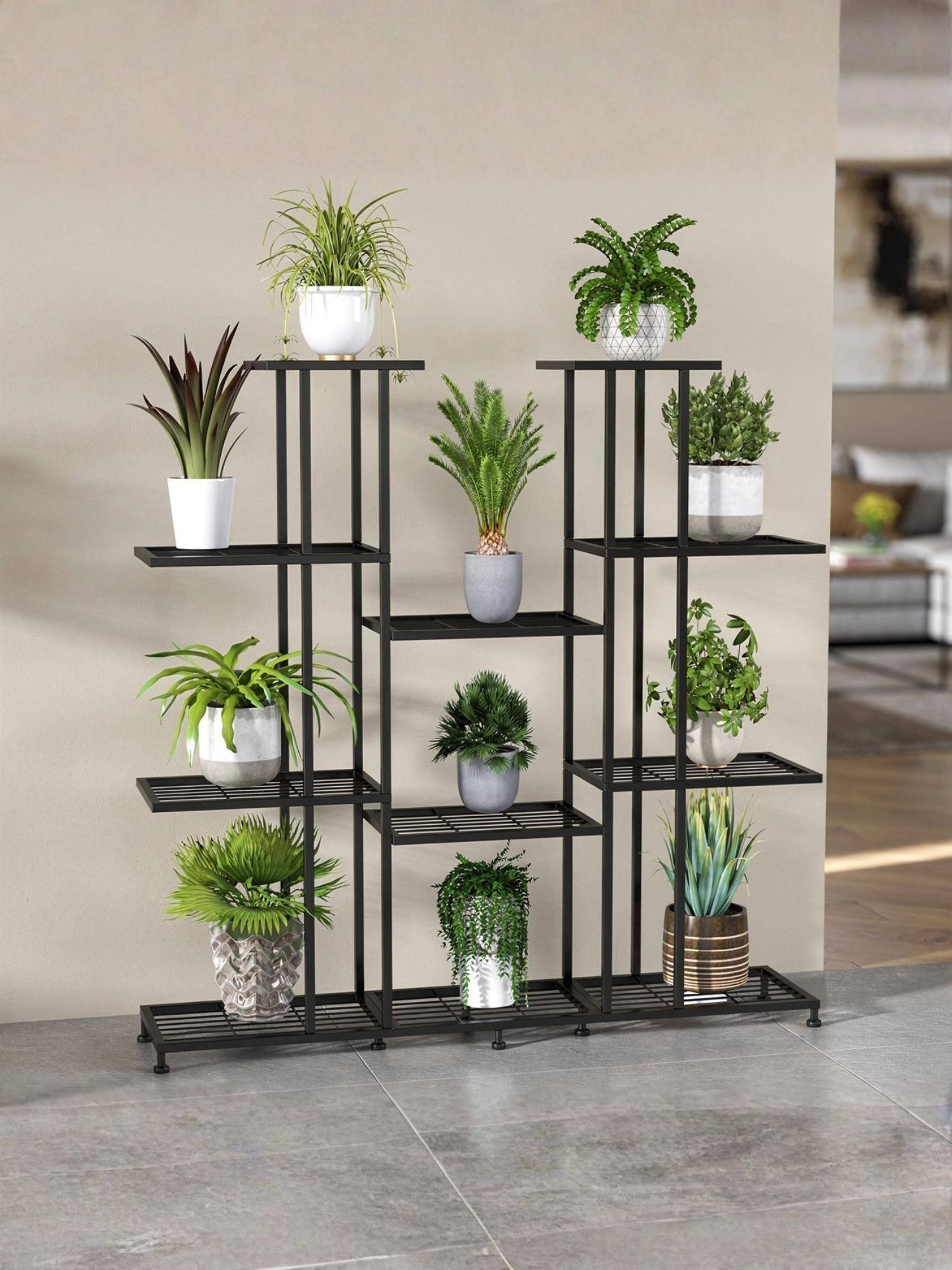Ecofynd Zura Black 11-Tier Shelf Metal Plant Stand