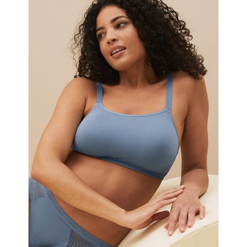 Buy Marks & Spencer Cotton With Cool Comfort Non Wired Bra - Blue Online