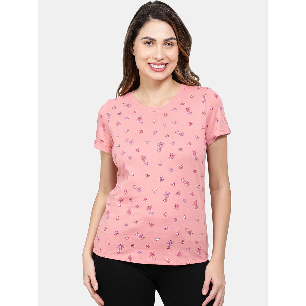 Jockey A144 Womens Cotton Printed Fabric Relaxed Fit T-shirt - Brandied ...