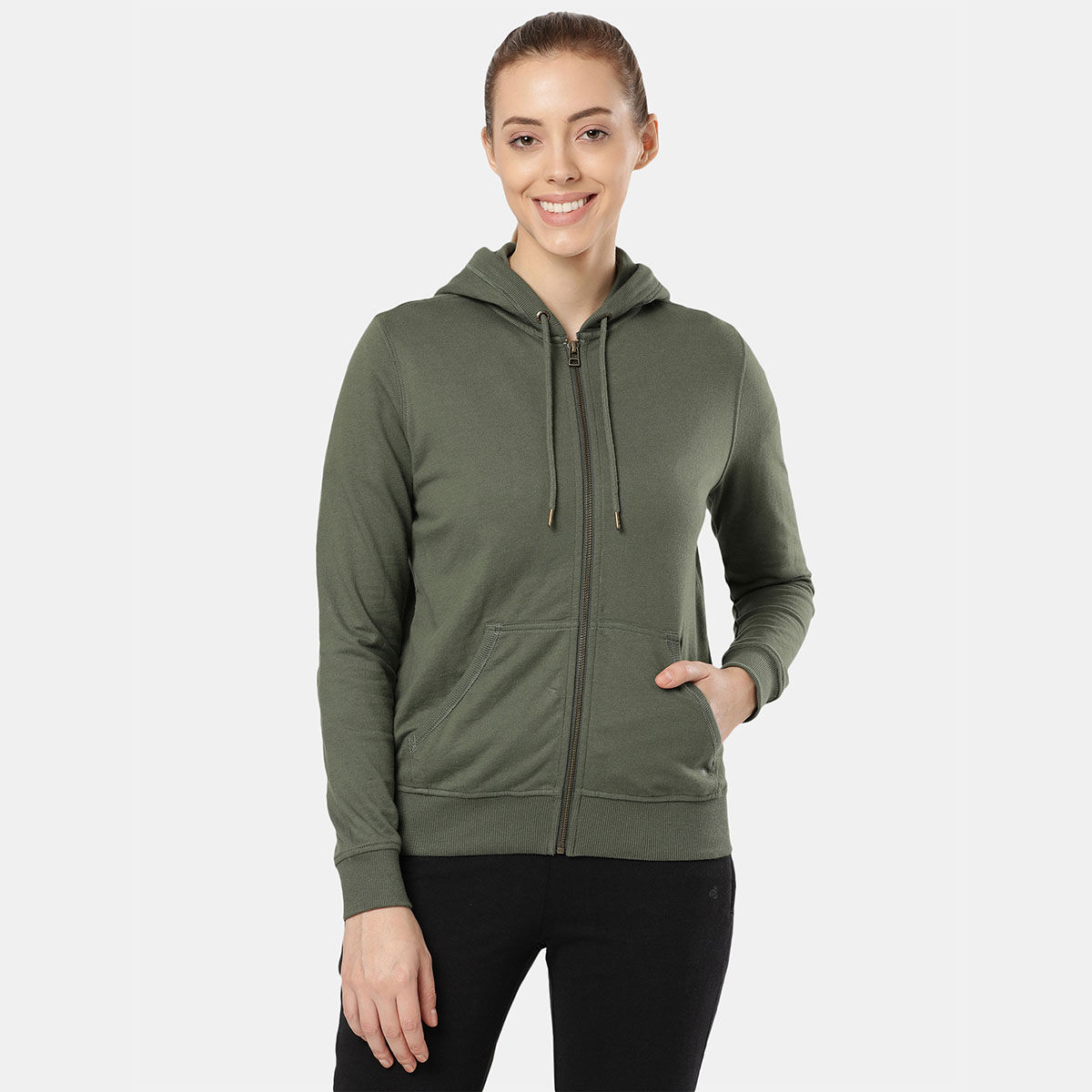 Buy Jockey Aw30 Womens Cotton French Terry Fabric Hoodie Jacket With Side Pockets Beetle Online