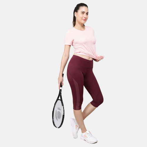 Women's Microfiber Elastane Stretch Slim Fit Capri with Back Waistband  Pocket and Stay Dry Technology - Grape Wine