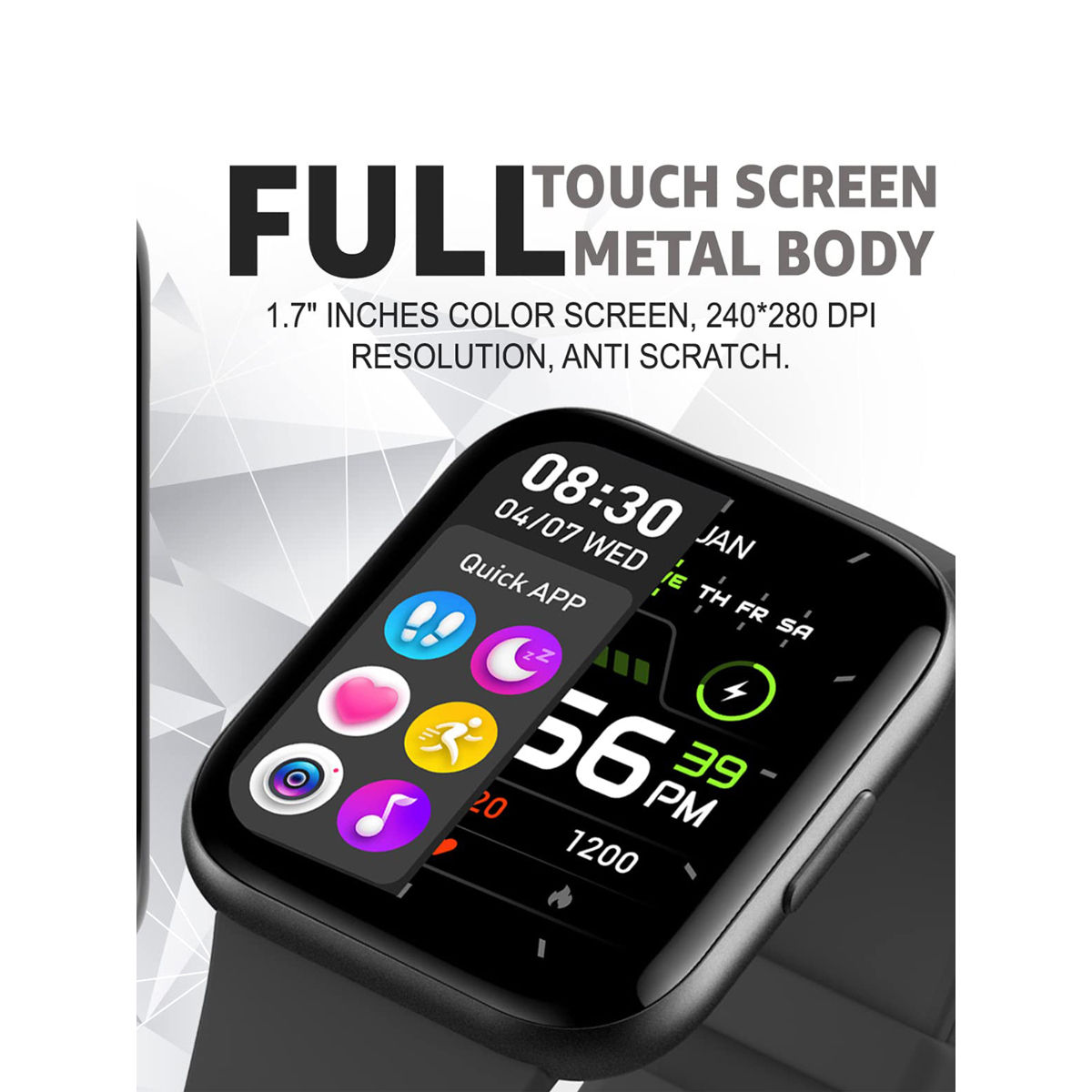 bFIT ACEx Spo2 Smart Watch with 5 Days Battery Life, 1.4 Inch Full