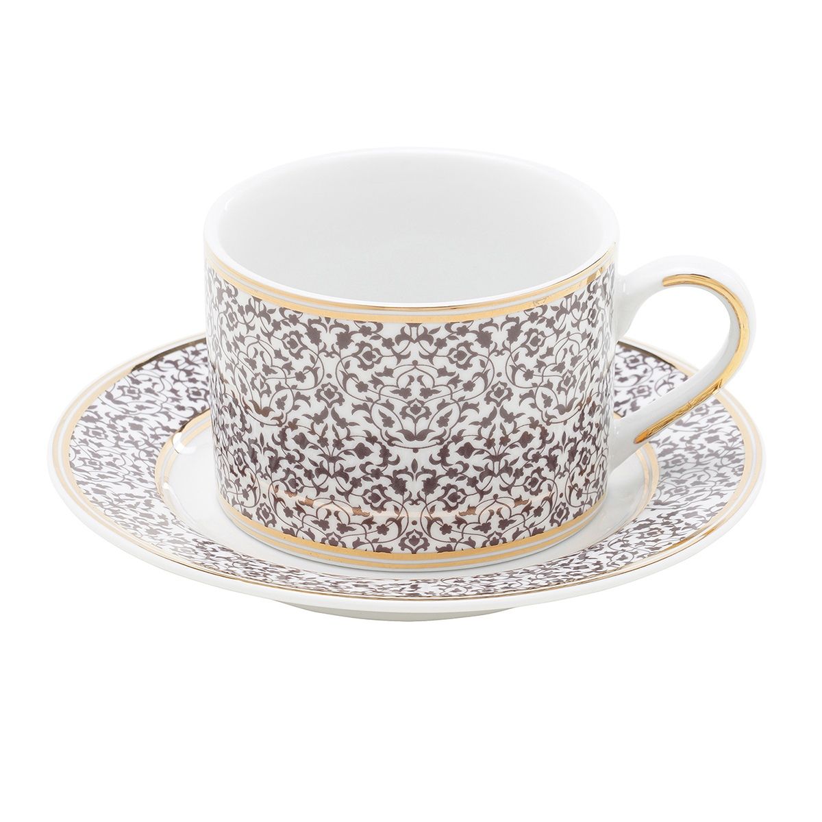Pure Home + Living Set Of 6 White Ceramic Tea Cup And Saucers With Gold