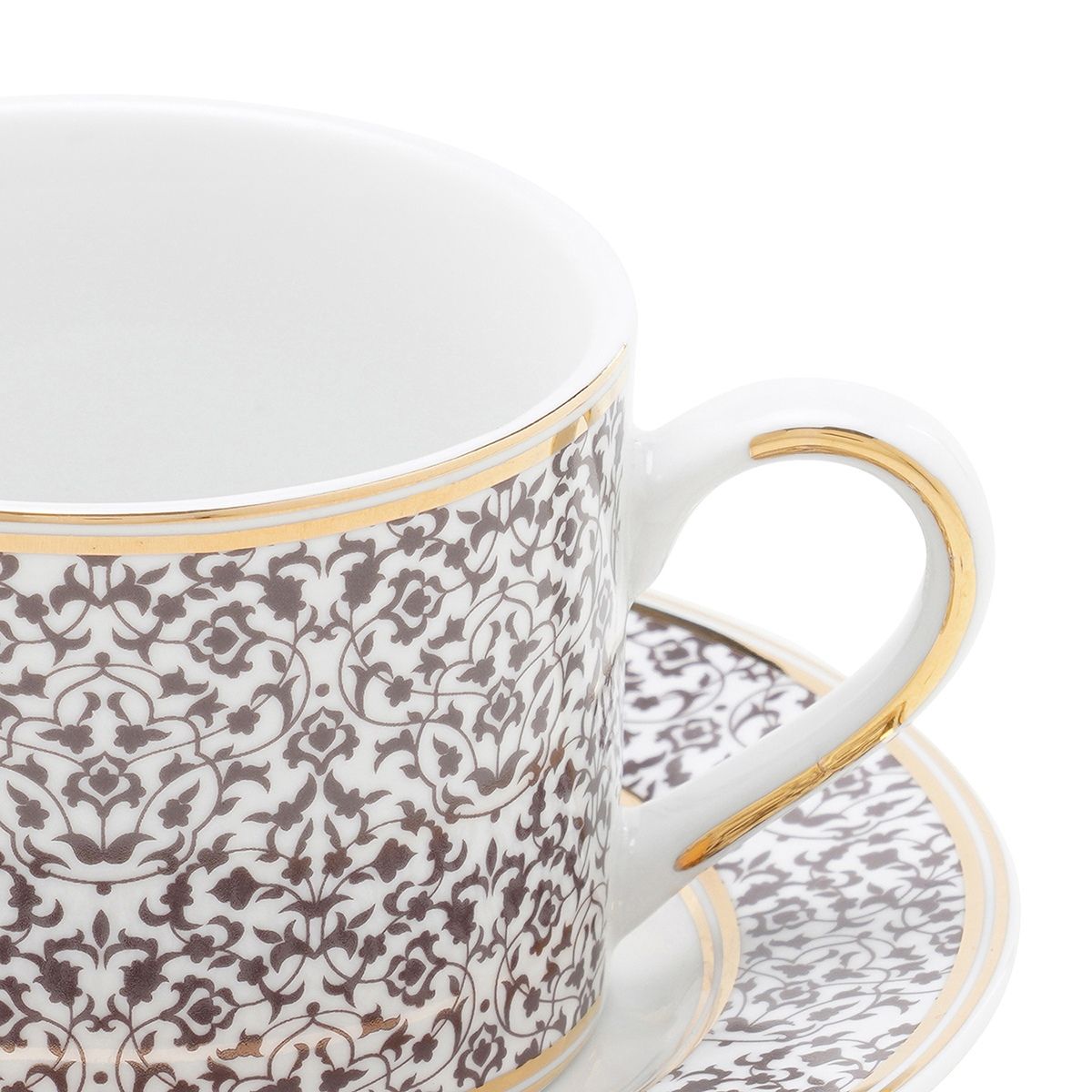 Pure Home + Living Set Of 6 White Ceramic Tea Cup And Saucers With Gold