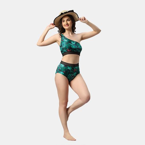 Buy SOIE Aqua Swimwear One-shoulder Tropical Print Bikini Swimsuit