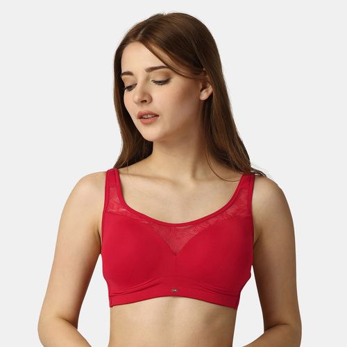 Buy SOIE Women Full Coverage Polyamide Spandex Padded Non Wired Lace Detail  Cami Bra, Mist, 30B at