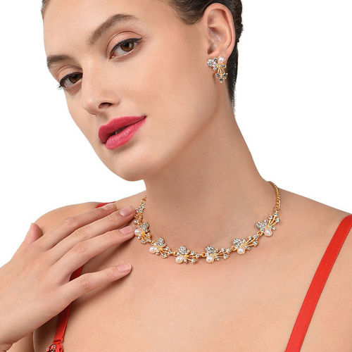 Zaveri Pearls Antique Gold Tone Austrian Diamonds Butterfly Necklace  Earring Set ZPFK2079