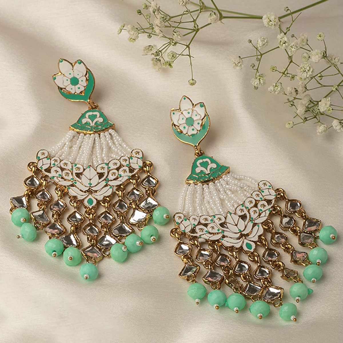 Designer Green Jhumka Earrings for Women Party and for Wedding Crystal  Beads Jhumki Earring