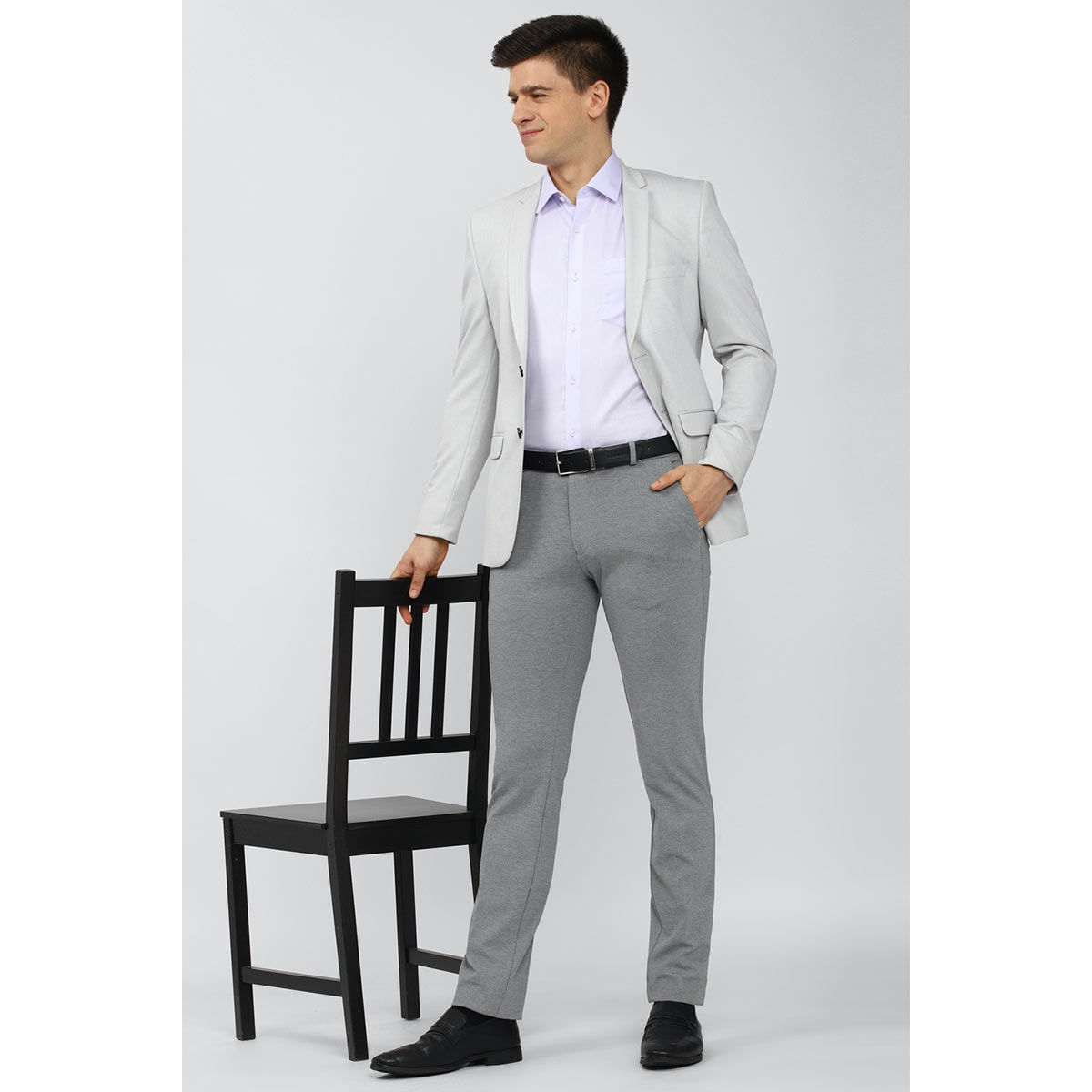 Buy Peter England Men Grey Formal Trousers Online