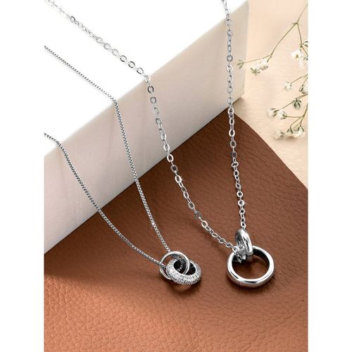 Peora Silver Plated Interlock Band Ring Style Couple Pendant Chain Necklace  Jewellery - Main Image