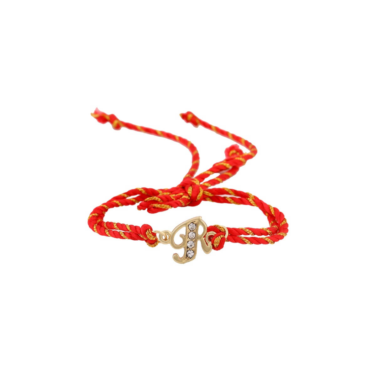 Estele Gold Plated Artistic 'R' Initial Rakhi with Austrian Crystals & Silk Thread