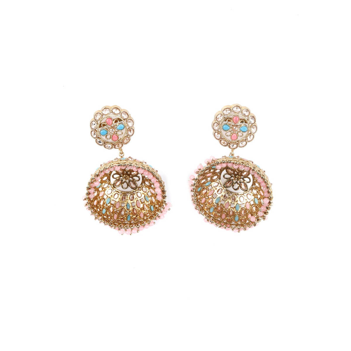 Jhumka Rhinestone Buy Odette Traditional Blue And Pink Rhinestone Jhumka Online