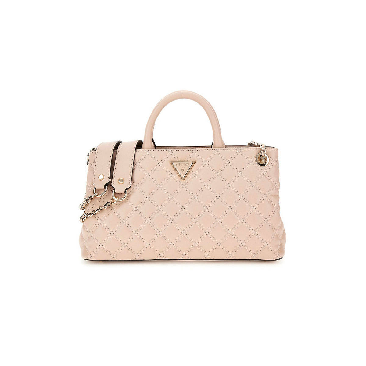 Guess Light Beige Quilted Giully Satchel Bag with Detachable Strap