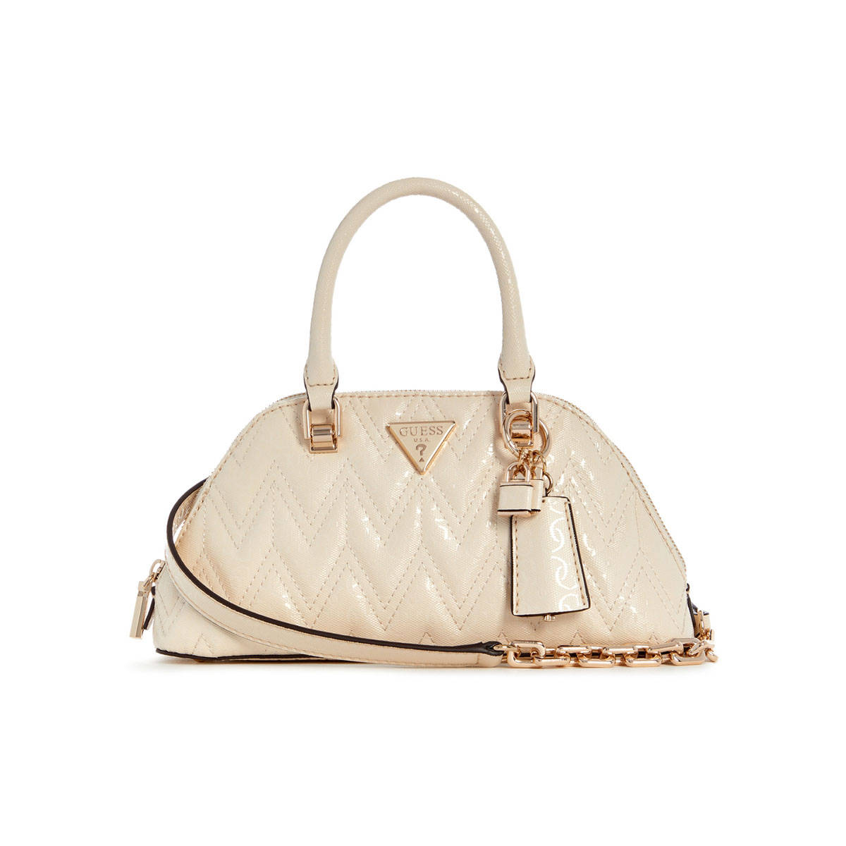 Guess Stone Quilted Adelard Dome Satchel Bag with Detachable Strap